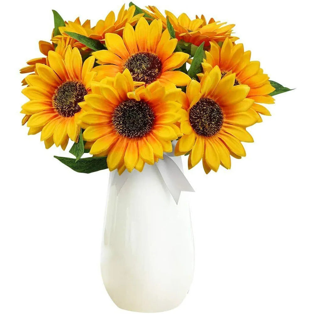 1 Bunch 7 Heads Artificial Sunflowers 29cm Shrubs Fake Flower Bouquet For Garden Bookstore Wedding Cafe Store Party Decor