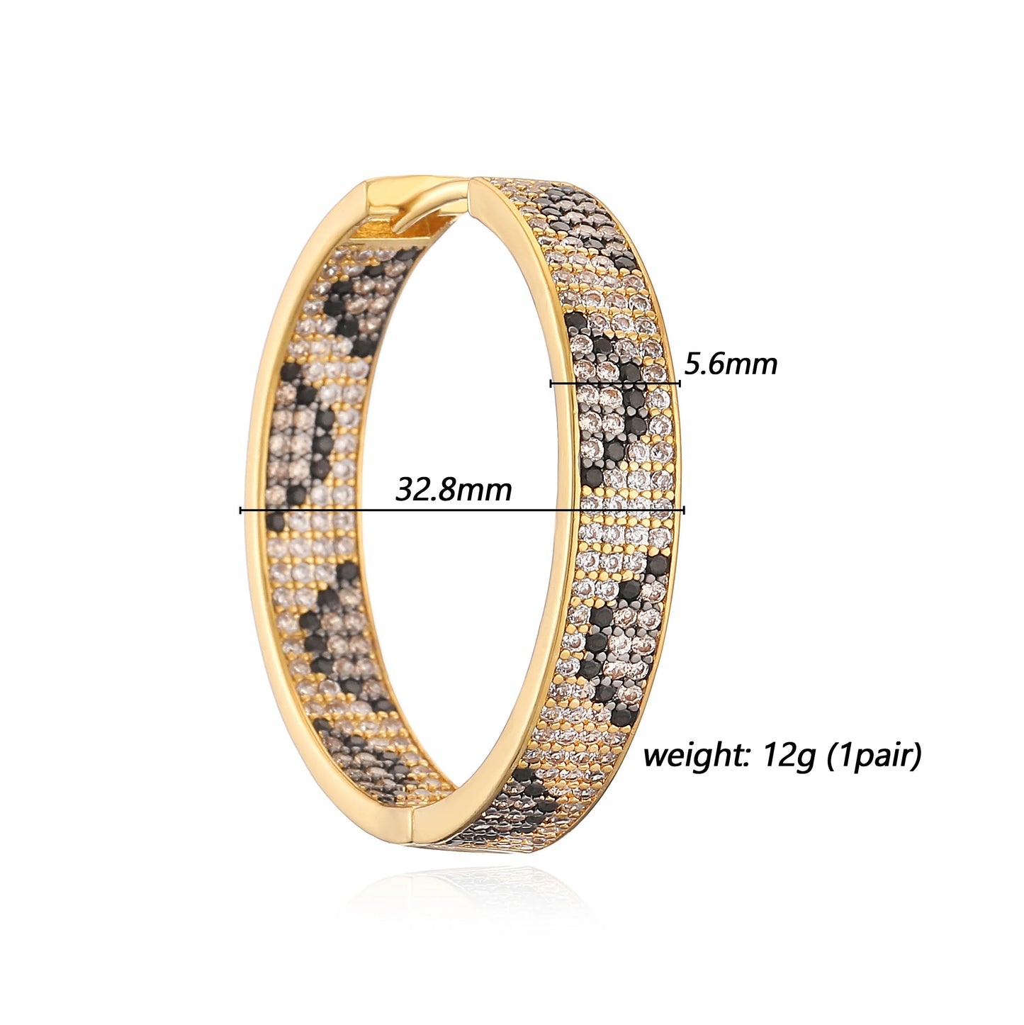 HECHENG,Leopard Print hoop Earrings rings necklace Fashion black white Cubic Zirconia women Geometric Jewelry set