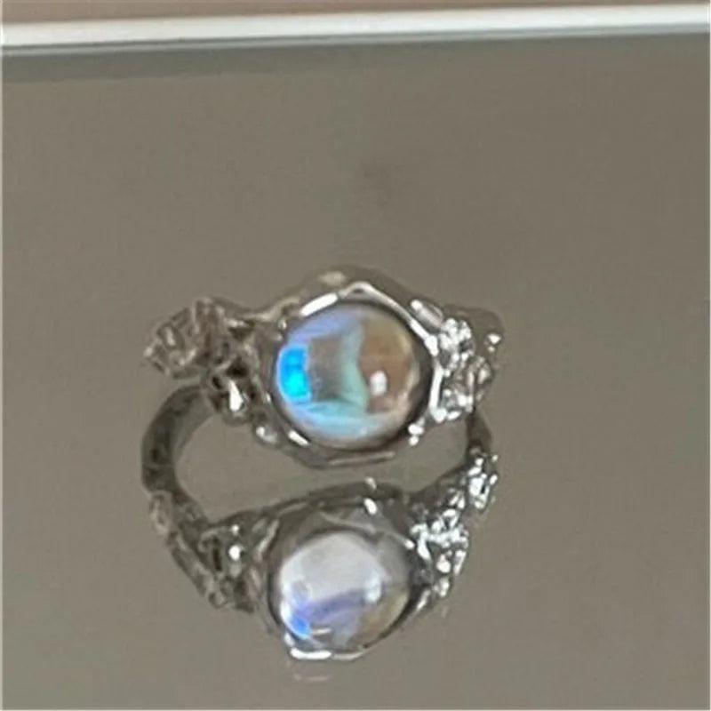 3Pcs/Set Y2k Irregular Open Rings Moonstone Finger Rings For Women Girls Kpop Sweet Cool Trendy Jewelry Gifts Wholesale