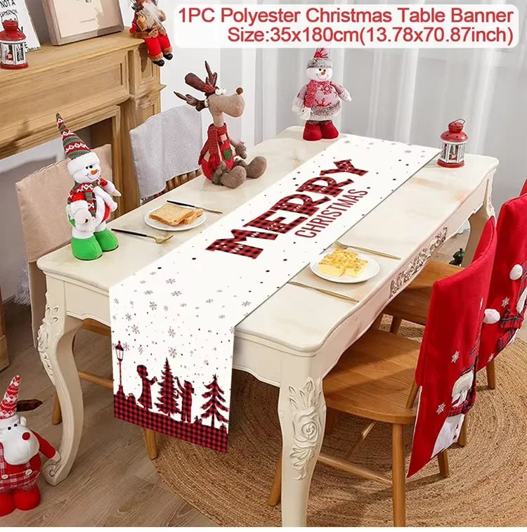 Christmas Table Runner Cloth Merry Christmas Table Decor for Home 2024 Tablecloth Xmas Ornament Navidad Natal New Year Gift 2025