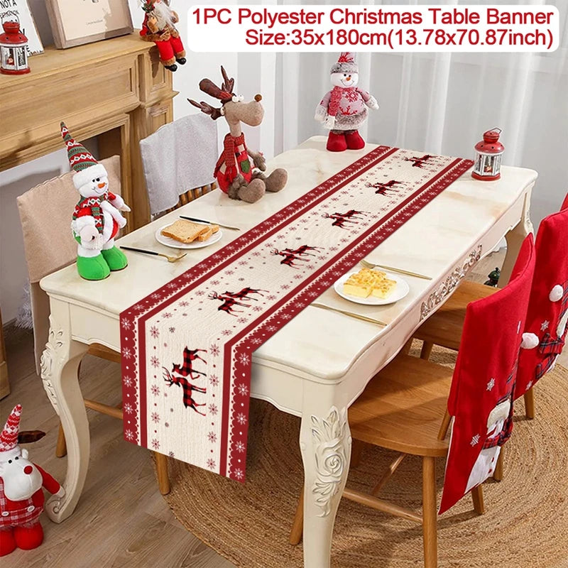 Christmas Table Runner Cloth Merry Christmas Table Decor for Home 2024 Tablecloth Xmas Ornament Navidad Natal New Year Gift 2025