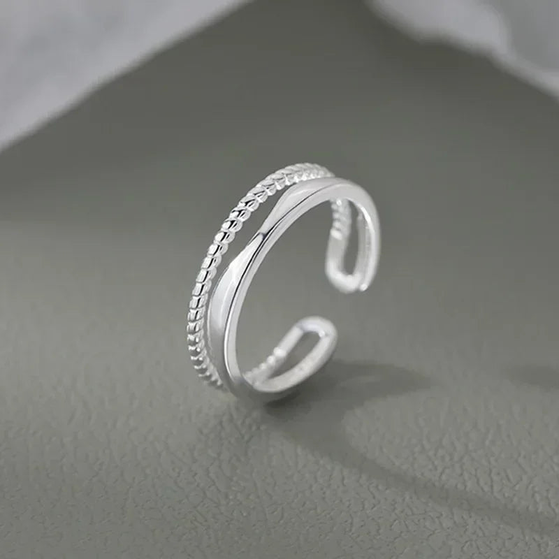 Original 925 Sterling Silver Double LInes Rings For Women  Wedding Engagement Silver Women's Vintage Ring Fine Jewelry