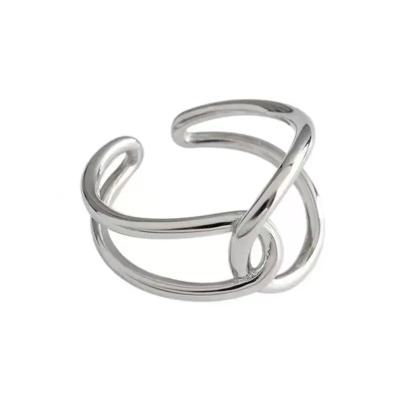 Original 925 Sterling Silver Double LInes Rings For Women  Wedding Engagement Silver Women's Vintage Ring Fine Jewelry