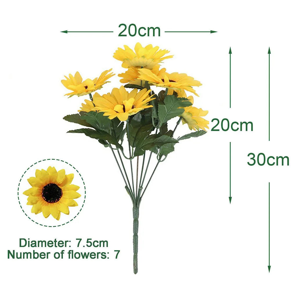 1 Bunch 7 Heads Artificial Sunflowers 29cm Shrubs Fake Flower Bouquet For Garden Bookstore Wedding Cafe Store Party Decor