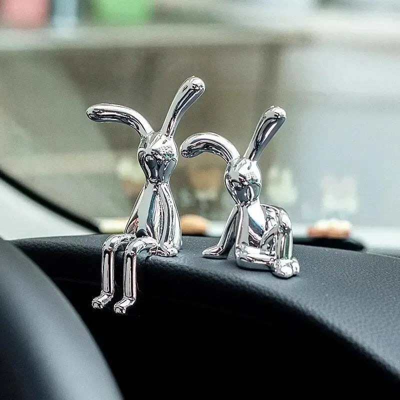 2PC Long-Eared Rabbit Double Statue Cartoon Decoration Accessories Living Room Bedroom Car Decoration Desktop Decorative Ornamet