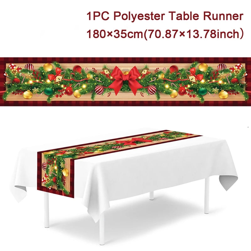 Christmas Table Runner Cloth Merry Christmas Table Decor for Home 2024 Tablecloth Xmas Ornament Navidad Natal New Year Gift 2025