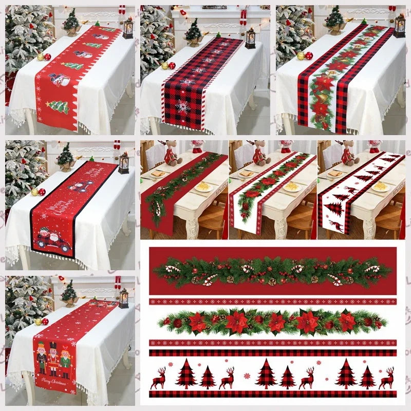 Christmas Table Runner Cloth Merry Christmas Table Decor for Home 2024 Tablecloth Xmas Ornament Navidad Natal New Year Gift 2025