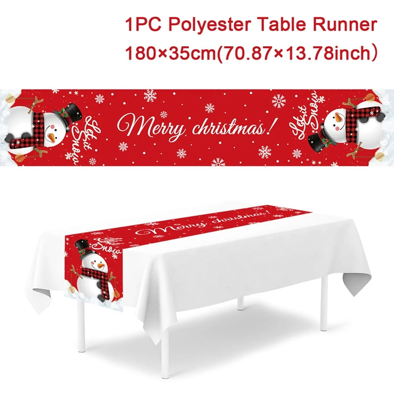 Christmas Table Runner Cloth Merry Christmas Table Decor for Home 2024 Tablecloth Xmas Ornament Navidad Natal New Year Gift 2025