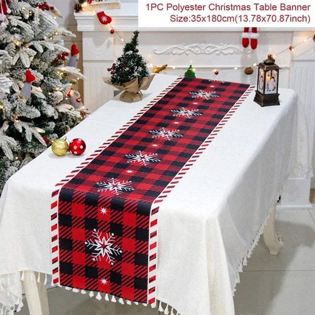 Christmas Table Runner Cloth Merry Christmas Table Decor for Home 2024 Tablecloth Xmas Ornament Navidad Natal New Year Gift 2025