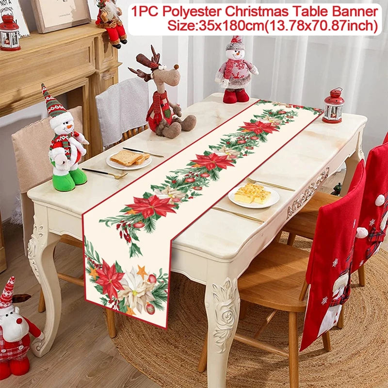 Christmas Table Runner Cloth Merry Christmas Table Decor for Home 2024 Tablecloth Xmas Ornament Navidad Natal New Year Gift 2025