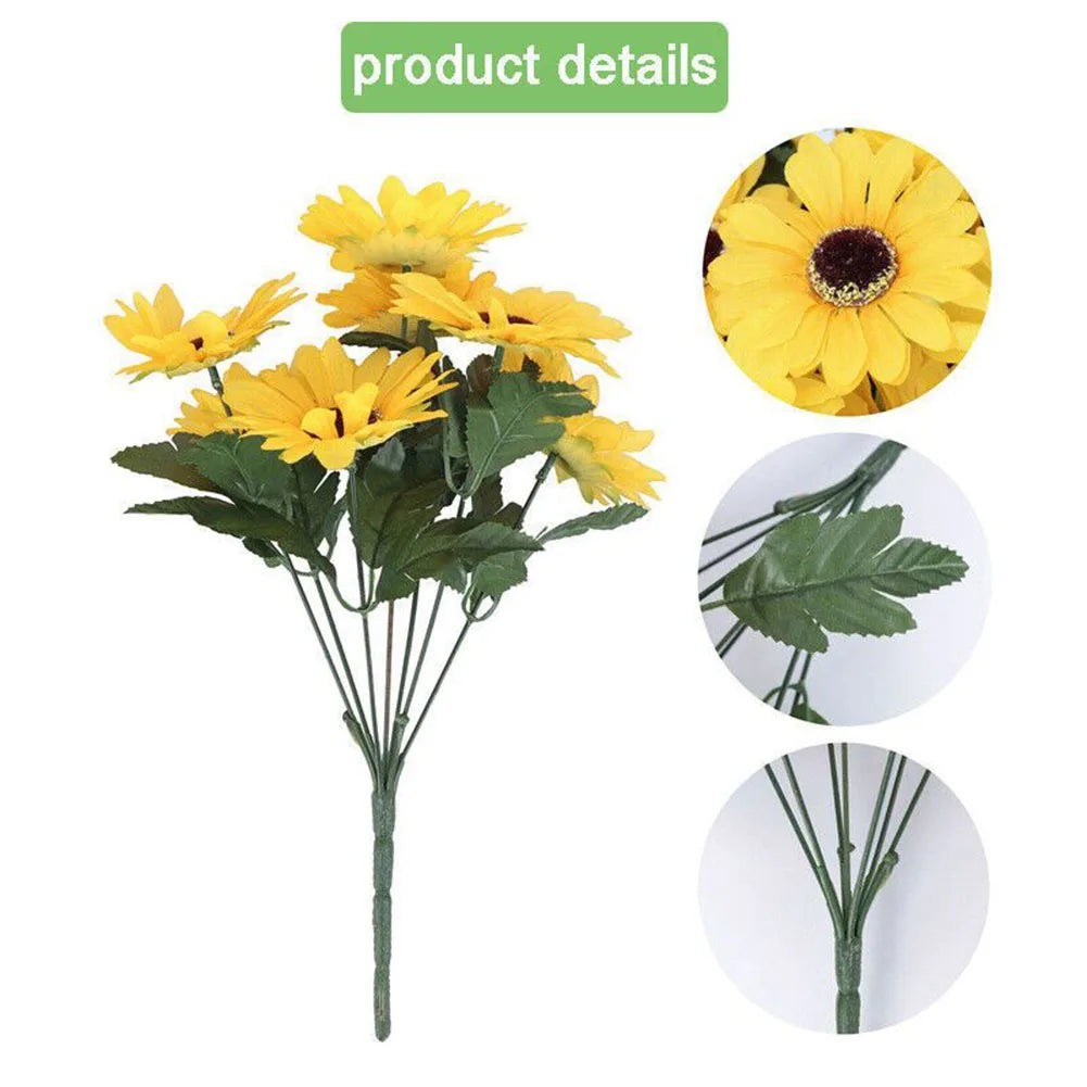 1 Bunch 7 Heads Artificial Sunflowers 29cm Shrubs Fake Flower Bouquet For Garden Bookstore Wedding Cafe Store Party Decor